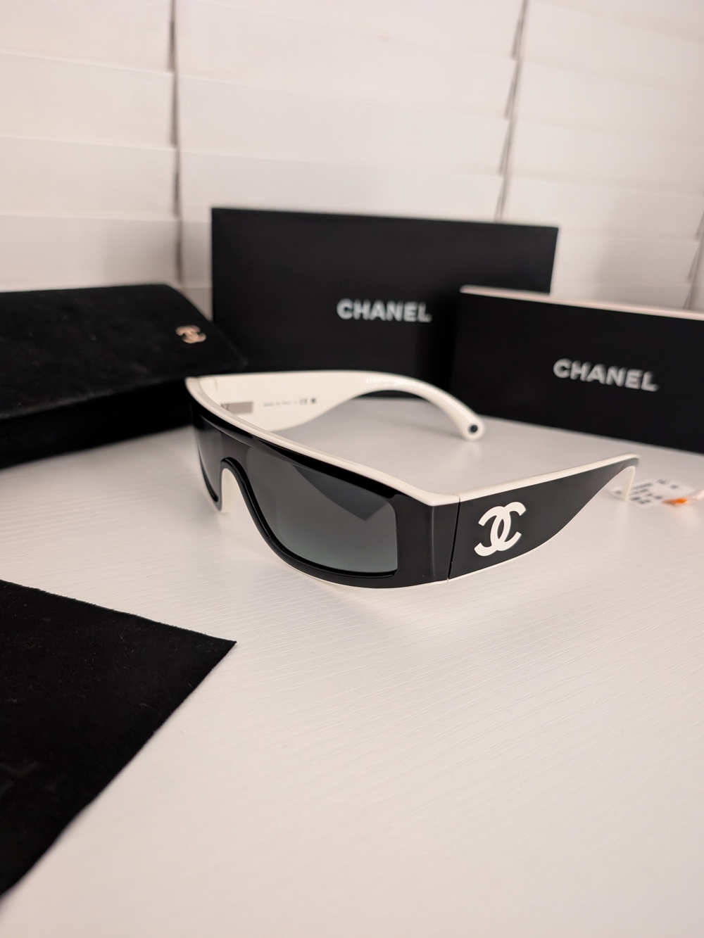 Chanel Black and White Shield Sunglasses